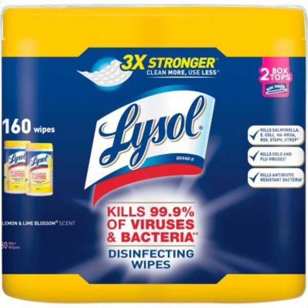 Reckitt Benckiser LYSOL® Disinfecting Wipes, 7X7-1/4, Lemon And Lime Blossom, 80 Wipes/Canister, 2 Canisters/Pack 80296PK